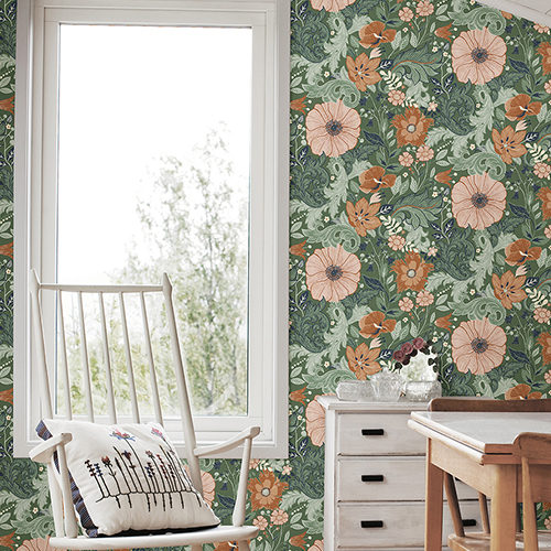 Brewster Home Fashions Donovan Nouveau Floral Moss Wallpaper
